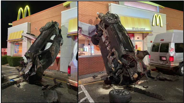 2 injured after car flips, crashes into Springfield McDonalds