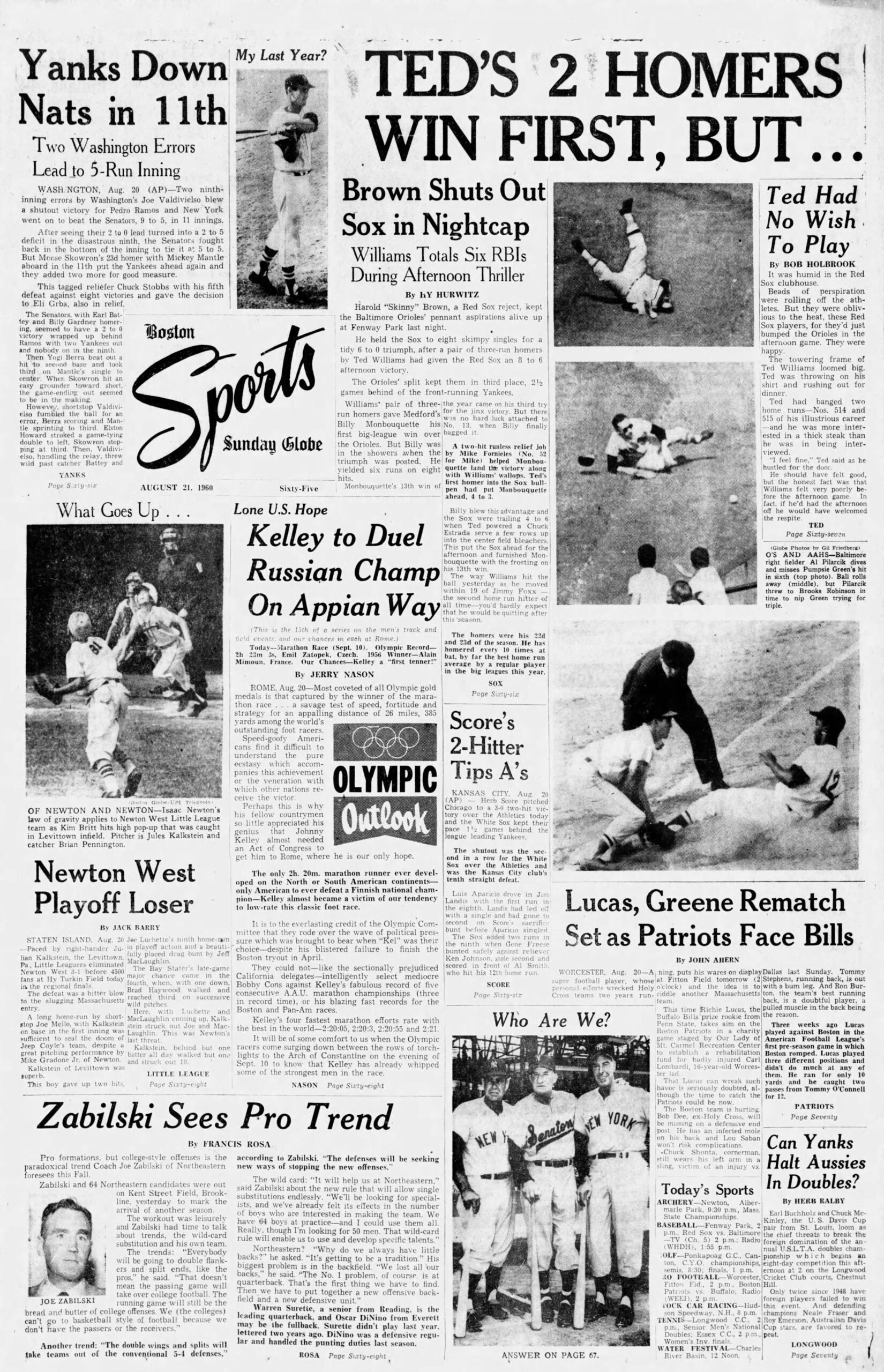 1960 Boston Globe Esportes Ted Williams