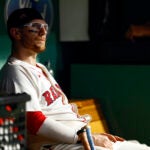 Red Sox catcher Danny Jansen in the dugout after a 9-7 loss to the Rangers at Fenway Park.