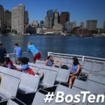 Passengers ride the Boston Harbor Ferry.