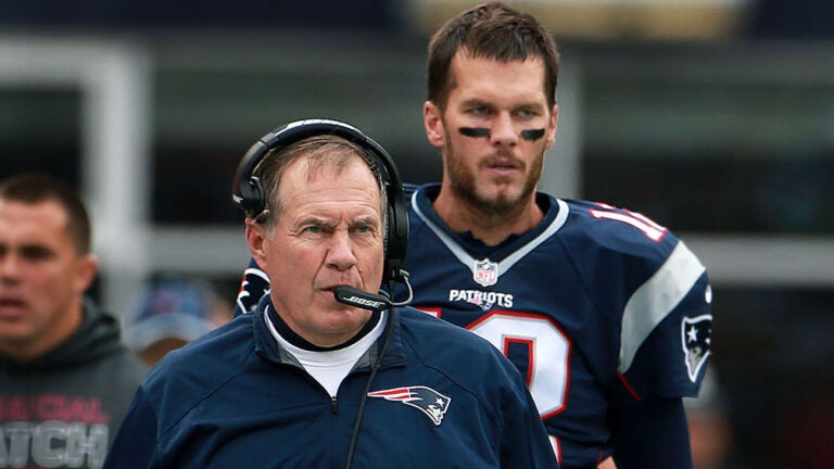 With only three days off betwen games, Patriots quarterback Tom Brady (rear) and head coach Bill Belichick (front) will have very little time to get ready for Thursday night's game vs the Dolphins. They are pictured on the sidelines during Sunday's game vs. the Jets.