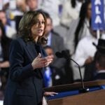 US Vice President and 2024 Democratic presidential candidate Kamala Harris speaks on the fourth and last day of the Democratic National Convention (DNC) at the United Center in Chicago, Illinois, on August 22, 2024.