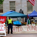 The tent city at Harvard University in May.