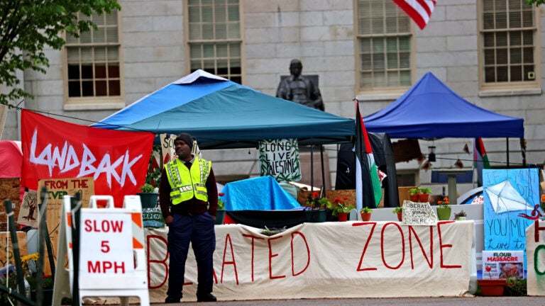 The tent city at Harvard University in May.