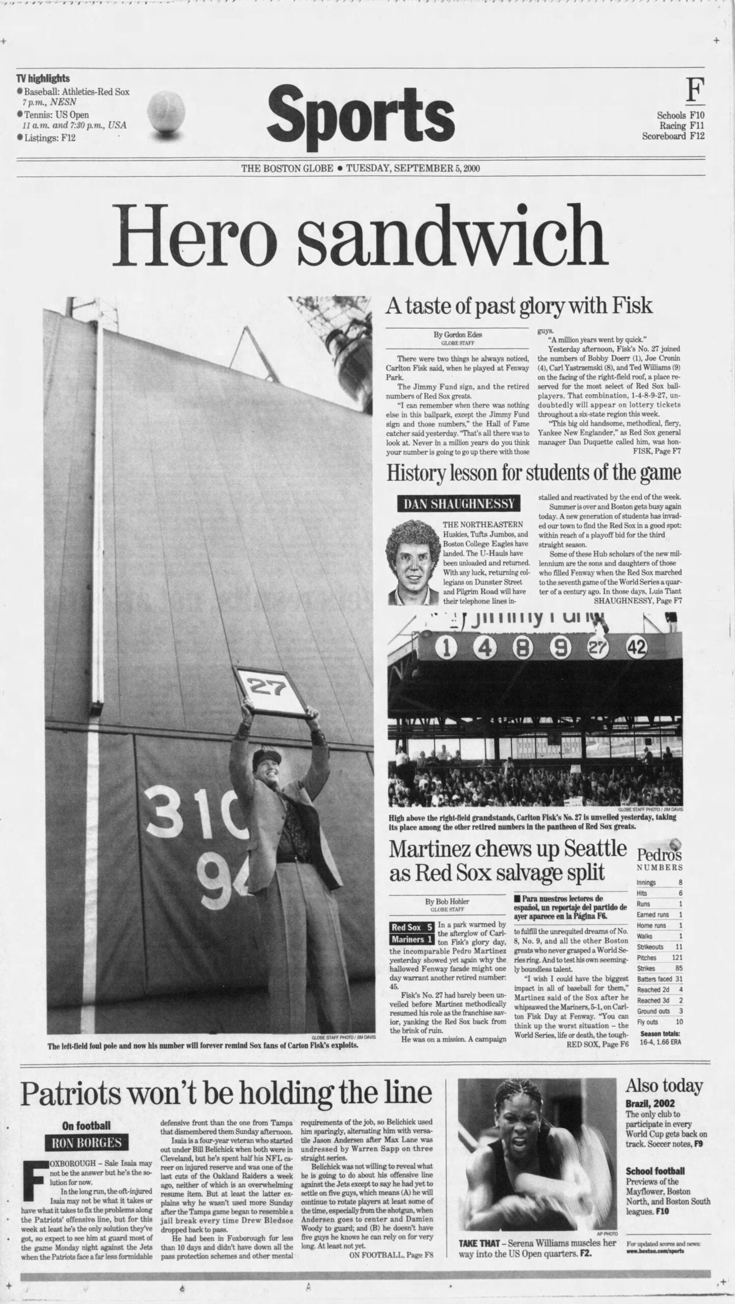 2000 Boston Globe Carlton Fisk Pedro Martinez Red Sox