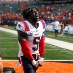 New England Patriots safety Jabrill Peppers (5) reacts after the 16-10 win over the Cincinnati Bengals in the NFL season opener at Paycor Stadium.