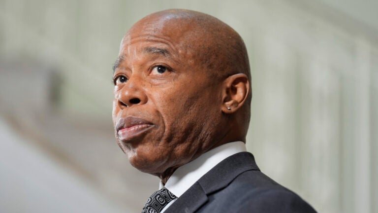 New York City mayor Eric Adams speaks to members of the press.