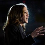 Democratic presidential nominee Vice President Kamala Harris speaks during a campaign event last week.