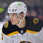 Boston Bruins' Fabian Lysell in action during a preseason NHL hockey game against the Philadelphia Flyers, Saturday, Sept. 24, 2022, in Philadelphia.