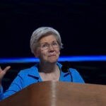 Sen. Elizabeth Warren, D-Mass., speaks during the Democratic National Convention Thursday, Aug. 22, 2024, in Chicago.