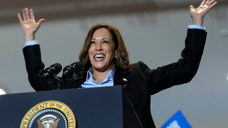 Democratic presidential nominee Vice President Kamala Harris campaigns with President Joe Biden at the IBEW Local Union #5 union hall in Pittsburgh on Labor Day, Monday, Sept. 2, 2024.