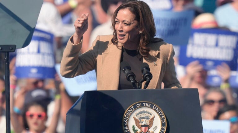 Democratic presidential nominee Vice President Kamala Harris speaks during a campaign stop at the Throwback Brewery, in North Hampton, N.H., Wednesday, Sept. 4, 2024.