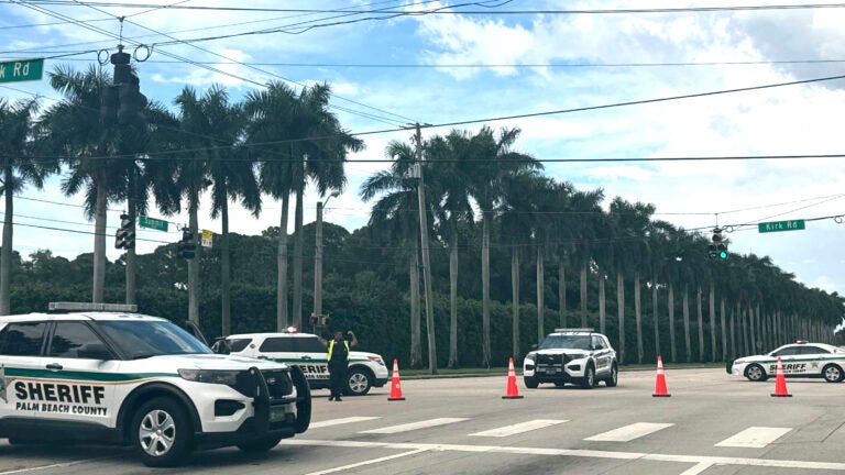 Sheriff vehicles are pictured near Trump International Golf Club, Sunday. Sept. 15, 2024, in West Palm Beach, Fla., after gunshots were reported in the vicinity of Republican presidential candidate former President Donald Trump.