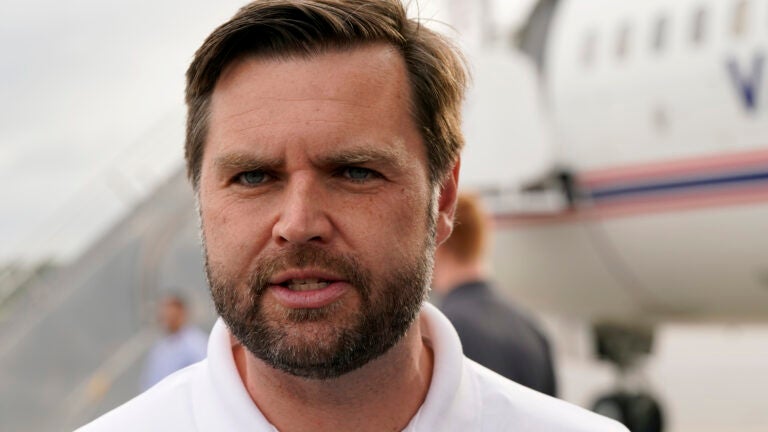 Republican vice presidential candidate Senator JD Vance (R-Ohio) speaks with reporters before departing Pitt-Greenville Airport following a campaign rally in Greenville, NC, Saturday, September 14, 2024.