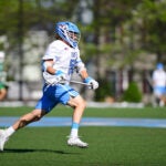 A Tufts University men's lacrosse player in 2023.