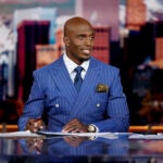 Analyst Devin McCourty prepares on set before the taping of Football Night in America at the NBC Sports Headquarters.