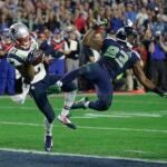 Patriots Malcolm Butler intercepts a pass intended for Seahawks wide receiver Ricardo Lockette during Super Bowl XLIX on Feb. 1, 2015.