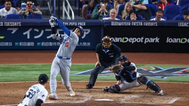 Shohei Ohtani of the Los Angeles Dodgers at bat during the game against Miami Marlins at loanDepot park on September 19, 2024 in Miami, Florida.