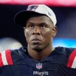 New England Patriots defensive end Keion White during the first half of a preseason NFL football game against the Carolina Panthers, Thursday, Aug. 8, 2024, in Foxborough, Mass.