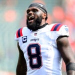 New England Patriots linebacker Ja'Whaun Bentley (8) walks off the field after an NFL football game against the Cincinnati Bengals on Sunday, Sept. 8, 2024, in Cincinnati.