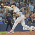 Tanner Houck works against the Blue Jays during a baseball game in Toronto.