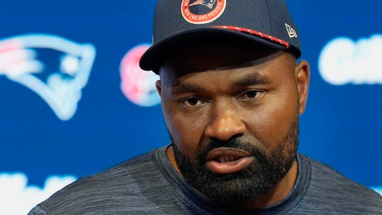 New England Patriots head coach Jerod Mayo during a news conference following an NFL football game against the Seattle Seahawks, Sunday, Sept. 15, 2024, in Foxborough, Mass.