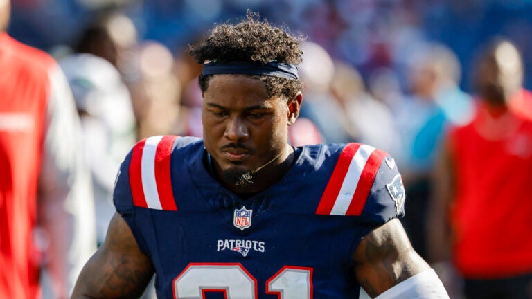 New England Patriots cornerback Jonathan Jones (31) reacts after being defeated 23-20 by the Seattle Seahawks in an NFL game on Sunday, Sept. 15, 2024, in Foxborough, Mass.