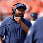 New England Patriots head coach Jerod Mayo on the sideline during the fourth quarter. The Patriots defeat the Bengals, 16-10, in the NFL season opener at Paycor Stadium.