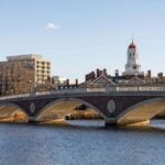 Dunster House across the Charles River on the Harvard University campus in Cambridge, Massachusetts.