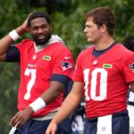 It was announced today that New England Patriots quarterback Jacoby Brissett (7) will be the starting quarterback over New England Patriots rookie quarterback Drake Maye (10) prior to the start of today’s Patriots practice in Foxborough, MA.