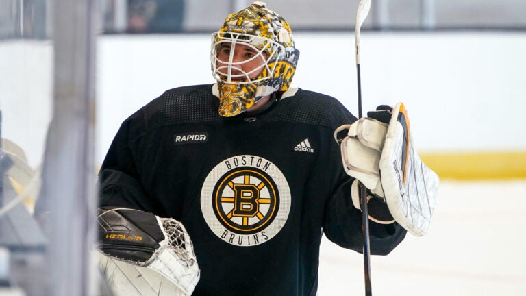 Bruins captains practice at Warrior Arena. Boston Bruins goaltender Brandon Bussi (30), pictured during today’s practice.