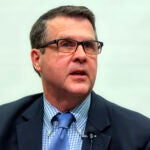 Robert Sullivan, Mayor and Chair of the Brockton School Committee during Brockton’s special School Committee meeting in the Arnone School Theater in February.