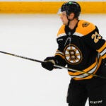 Boston Bruins Fabian Lysell controls the puck on his stick as he warms up before they play the New York Rangers during NHL pre-season action at TD Garden.