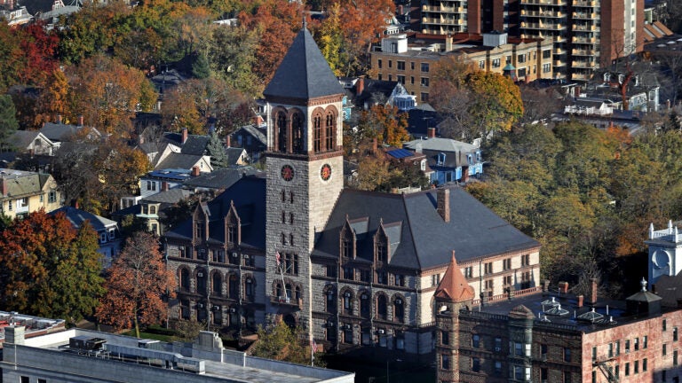 Cambridge City Hall from an aerial.