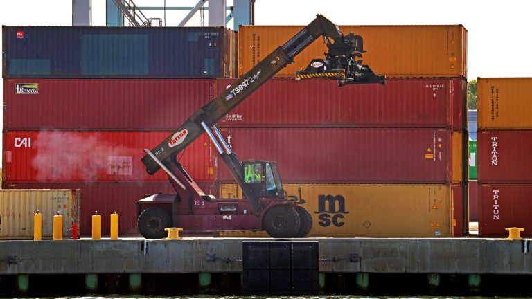 Containers were loaded and unloaded at the Conley Container Terminal in South Boston.