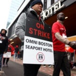 Hotel workers walked the picket line outside of the Omni Boston Seaport Hotel as hotel workers there went on strike.