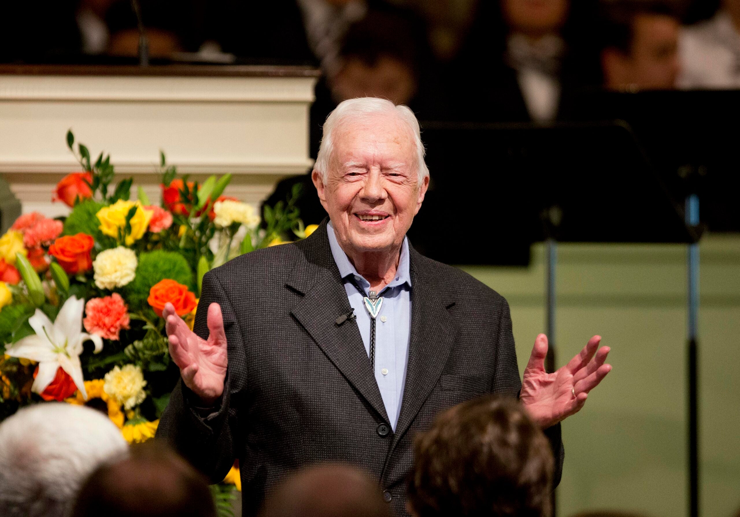 Former President Jimmy Carter teaches Sunday School class at the Maranatha Baptist Church.