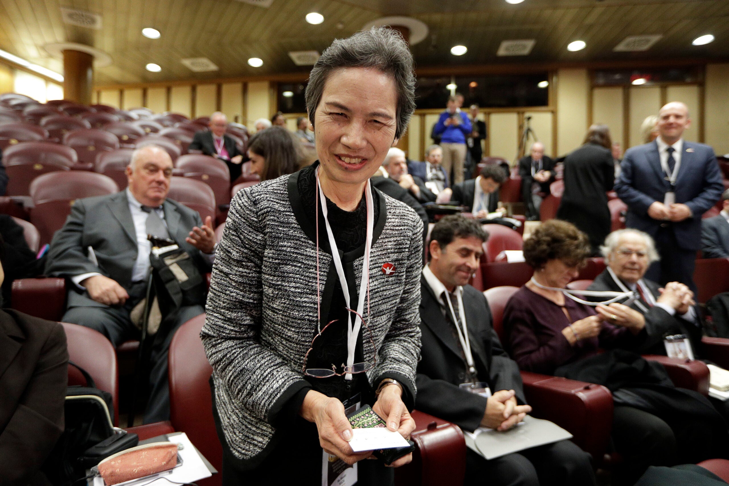 Assistant Secretary General of Nihon Hidankyo and atomic bomb survivor Masako Wada attends a conference on nuclear disarmament.