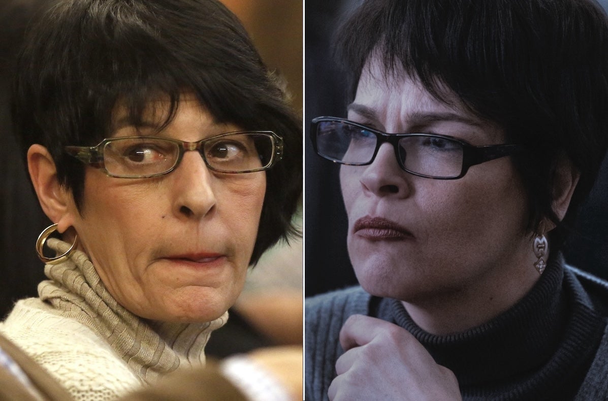 Tammy Blanchard (R) plays Terri Hernandez (L), the mother of Aaron Hernandez, on 