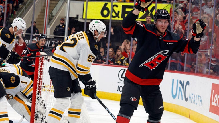 Struggling Bruins routed by Hurricanes in Carolina 8-2