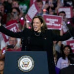 Democratic presidential nominee Vice President Kamala Harris arrives to speak at a campaign event Wednesday, Oct. 30, 2024, in Madison, Wis.