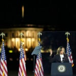 Democratic presidential nominee Vice President Kamala Harris delivers remarks during a campaign event at the Ellipse near the White House in Washington, Tuesday, Oct. 29, 2024.