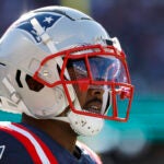 New England Patriots cornerback Jonathan Jones (31) reacts during the first half of an NFL football game against the New York Jets on Sunday, Oct. 27, 2024, in Foxborough, Mass.
