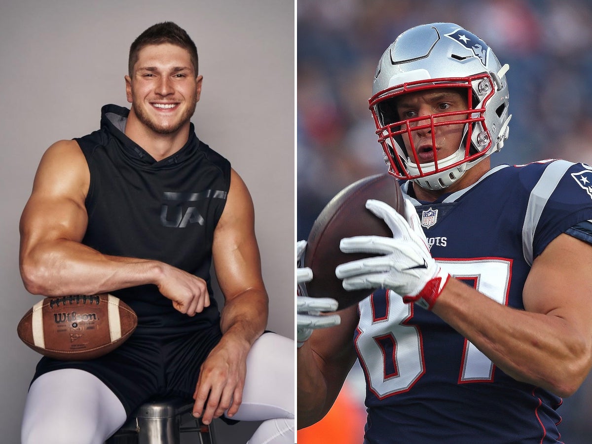 Laith Wallschleger (L) plays Rob Gronkowski (R) on 