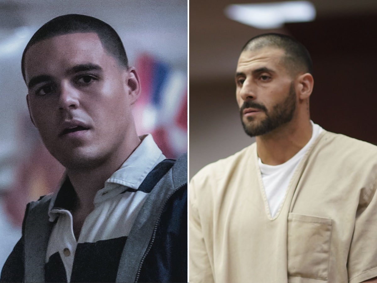 Ean Castellanos (L) plays Aaron Hernandez's brother DJ Hernandez (R) on "American Sports Story: Aaron Hernandez."