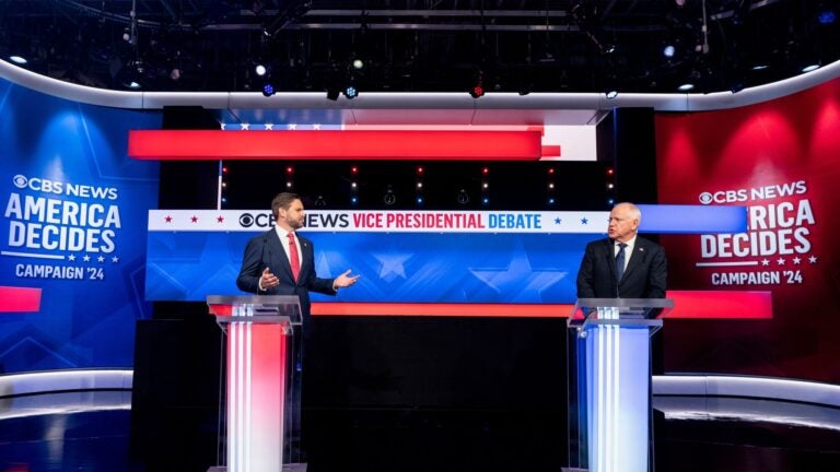 JD Vance and Tim Walz at the vice presidential debate in New York.