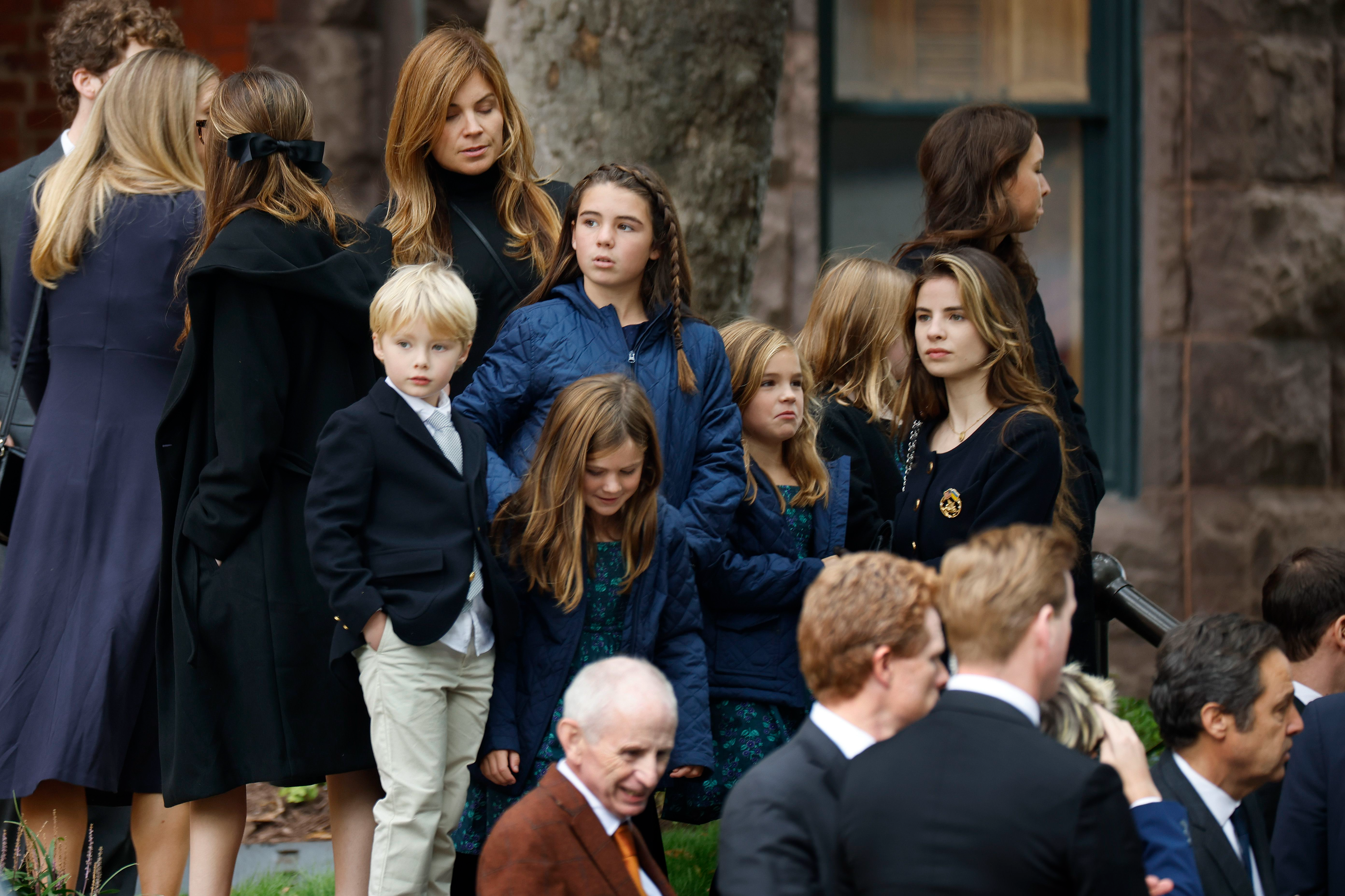 Members of Ethel Kennedy's family gather outside the Cathedral of Saint Matthew for her celebration of life on October 16, 2024 in Washington, DC.