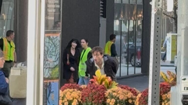 Robert Pattinson in Boston filming scenes for "The Drama," his new movie with Zendaya, on October 31, 2024.