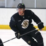The Bruins training camp continued on Thursday at Warrior Ice Arena. Charlie Coyle skates during a drill.