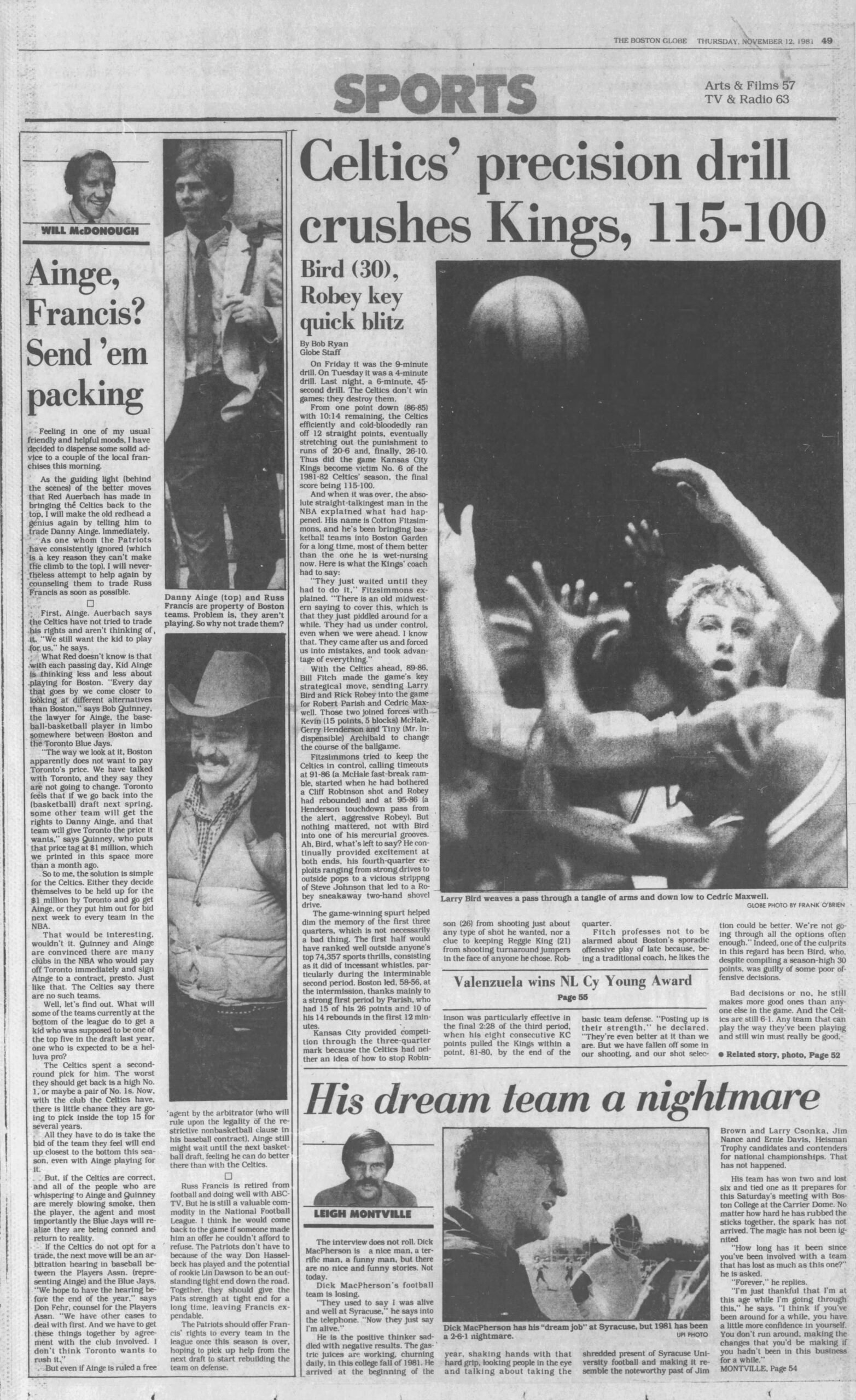 Globe Sports Larry Bird 1981 Celtics